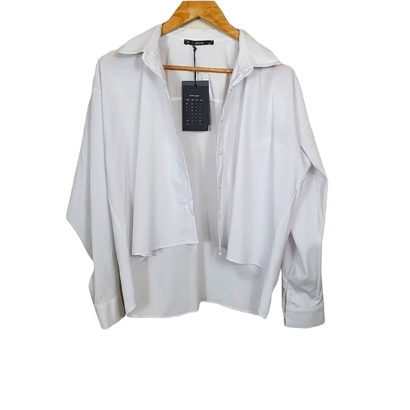 White Formal casual Shirt Long Sleeve Sz 10 Cotton Oversized Tops Blouse button - Picture 4 of 14